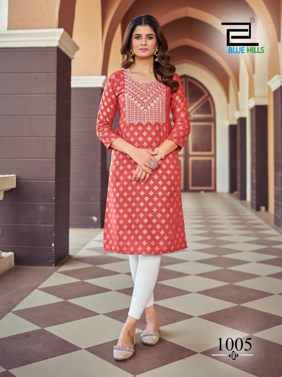 Oreo By Blue Hills Rayon Foil Printed Kurtis Wholesale Market In Surat